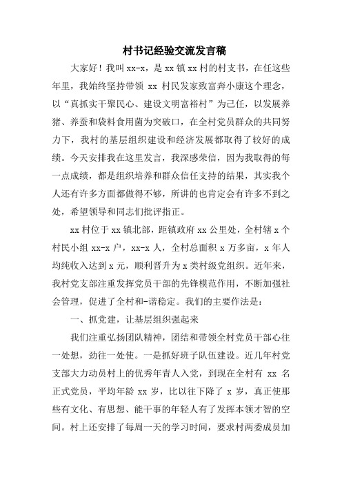 村书记经验交流发言稿