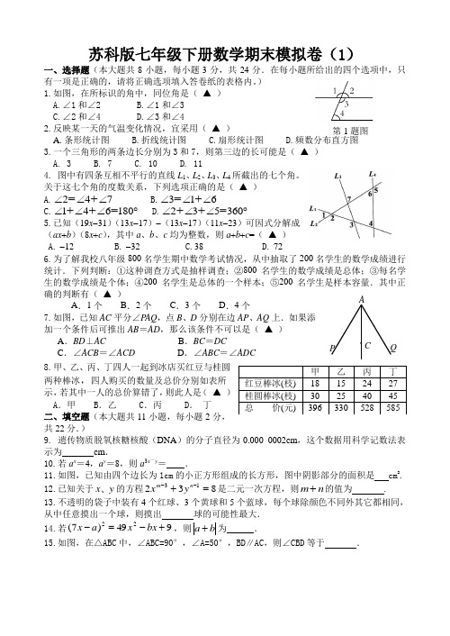 苏科版七年级第二学期数学期末模拟卷(一)