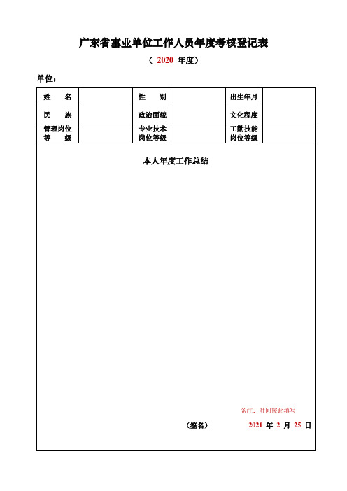 (模板)广东省事业单位工作人员年度考核登记表(新表模)