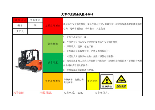 叉车作业安全风险告知卡