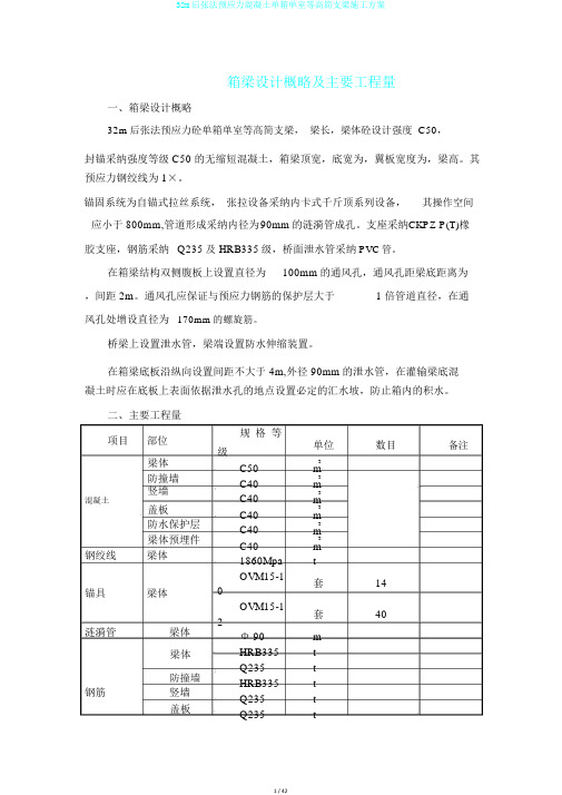 32m后张法预应力混凝土单箱单室等高简支梁施工方案