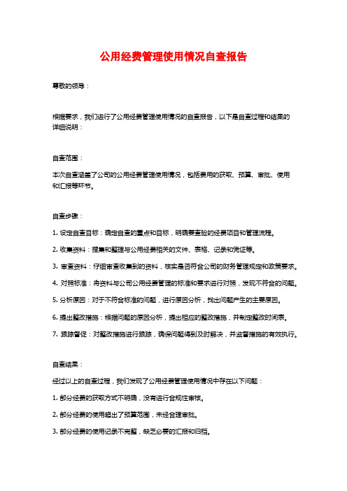 公用经费管理使用情况自查报告