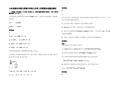 山东省烟台市烟大附属中学高三化学上学期期末试题含解析