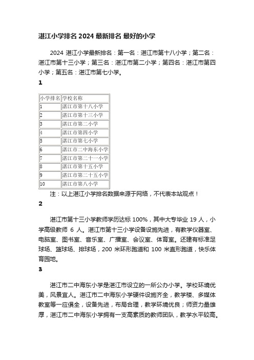 湛江小学排名2024最新排名最好的小学