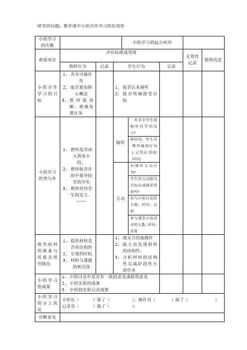 小组合作学习课堂观察量表