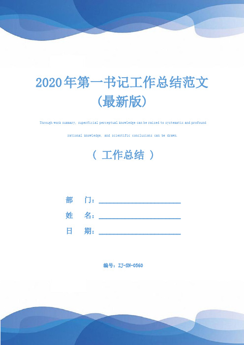 2020年第一书记工作总结范文(最新版)