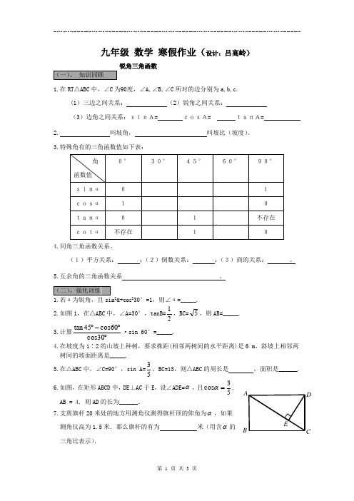 新课标突破高分九年级数学三函数角