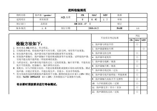 扬声器检验规范