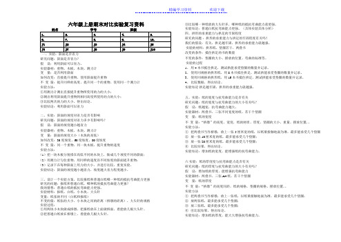 小学科学六年级上册对比实验以及简答题复习资料