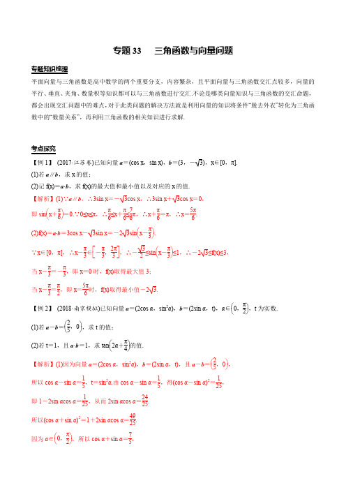【2020年江苏省高考数学考点探究】专题33 三角函数与向量问题(解析版)