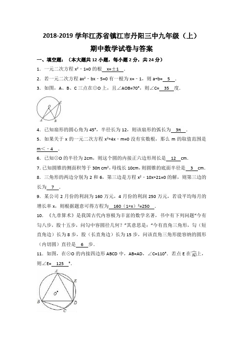 2019江苏镇江丹阳三中九年级上数学期中试卷