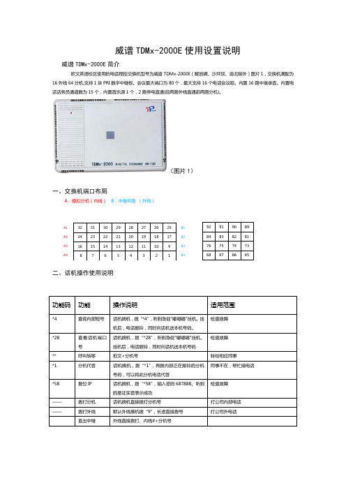 威谱TDMx-2000-F型常用设置说明