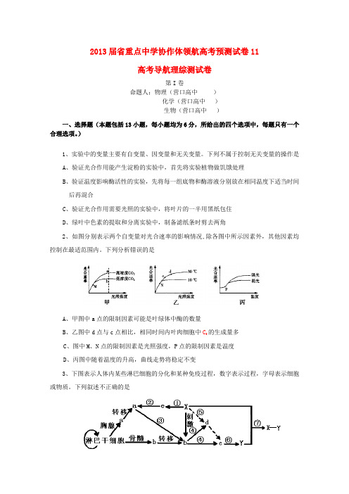 辽宁省沈阳市 高考理综领航预测试题