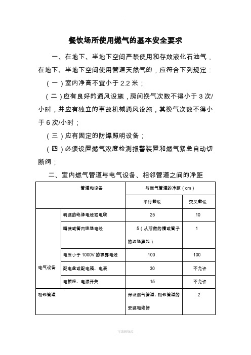 餐饮场所使用燃气的基本安全要求