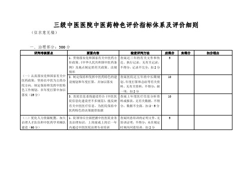 三级中医医院中医药特色评价指标体系及评价细则