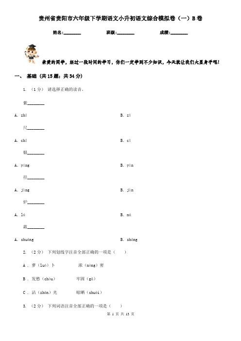 贵州省贵阳市六年级下学期语文小升初语文综合模拟卷(一)B卷