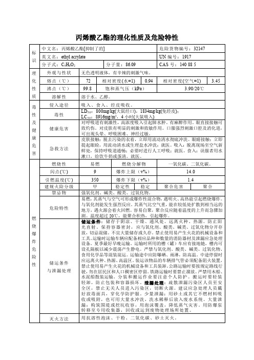 丙烯酸乙酯的理化性质及危险特性