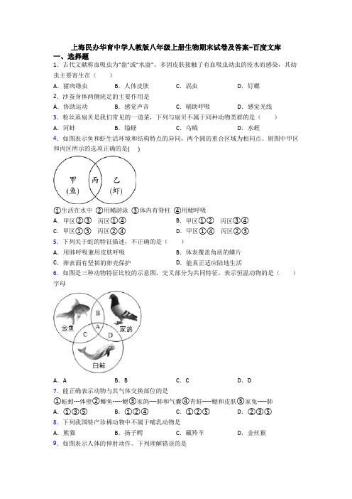 上海民办华育中学人教版八年级上册生物期末试卷及答案-百度文库