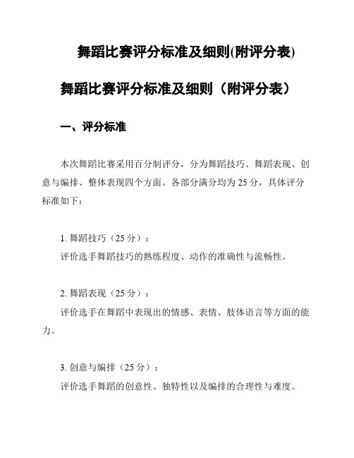 舞蹈比赛评分标准及细则(附评分表)