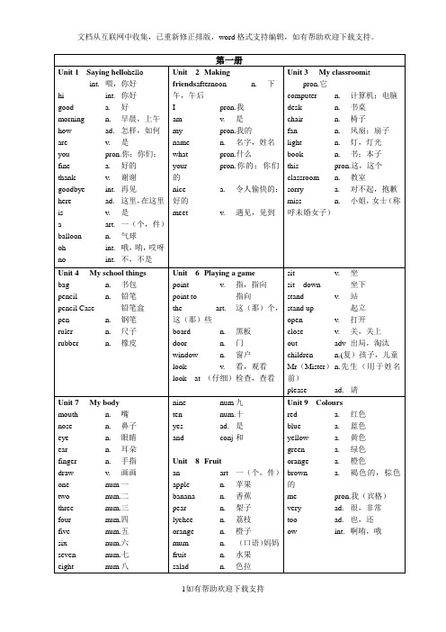 深圳小学一到四年级单词