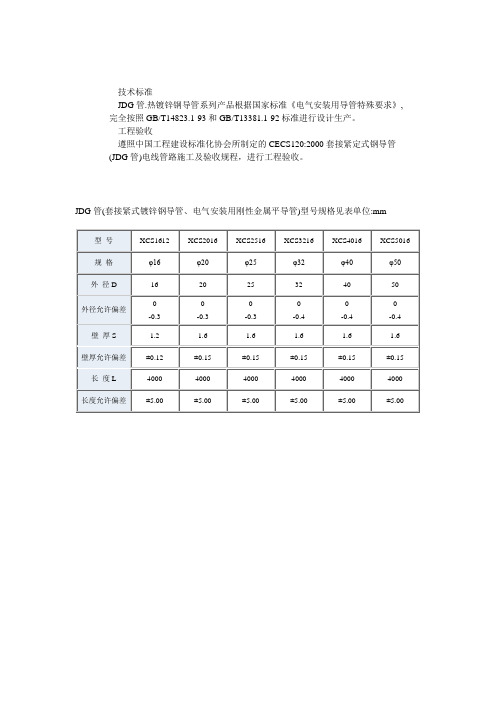 JDG管儿壁厚标准