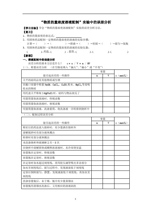 溶液配制的误差分析