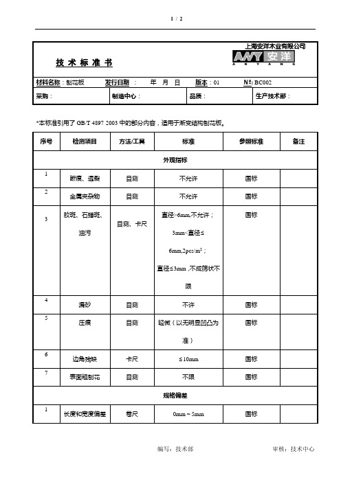 刨花板技术标准