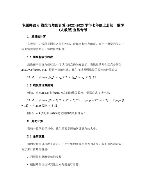 专题突破4 线段与角的计算-2022-2023学年七年级上册初一数学(人教版)宜昌专版