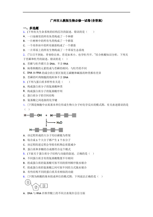 广州市人教版生物必修一试卷(含答案)