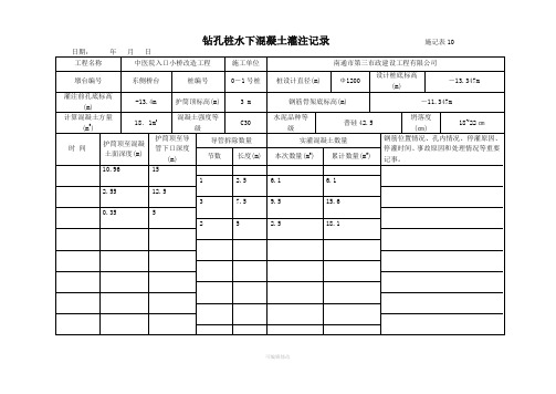 钻孔桩水下混凝土灌注记录