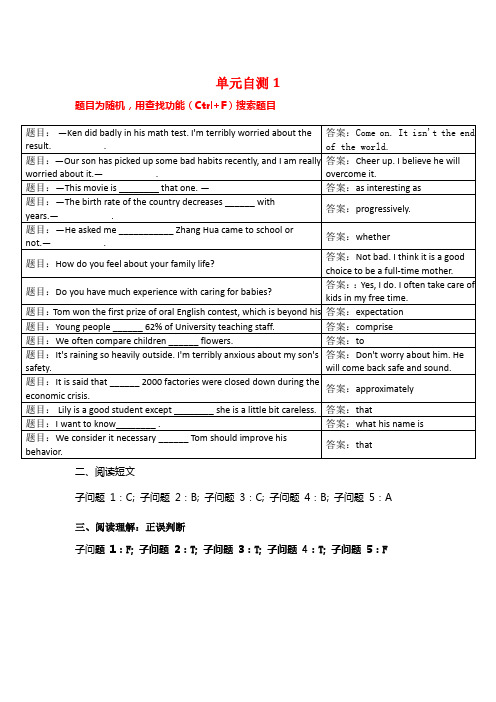 国开大学人文英语3答案(单元自测1-8)