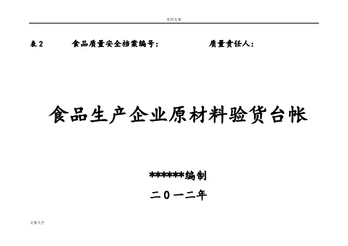 食品生产企业各种可追溯生产记录簿表格