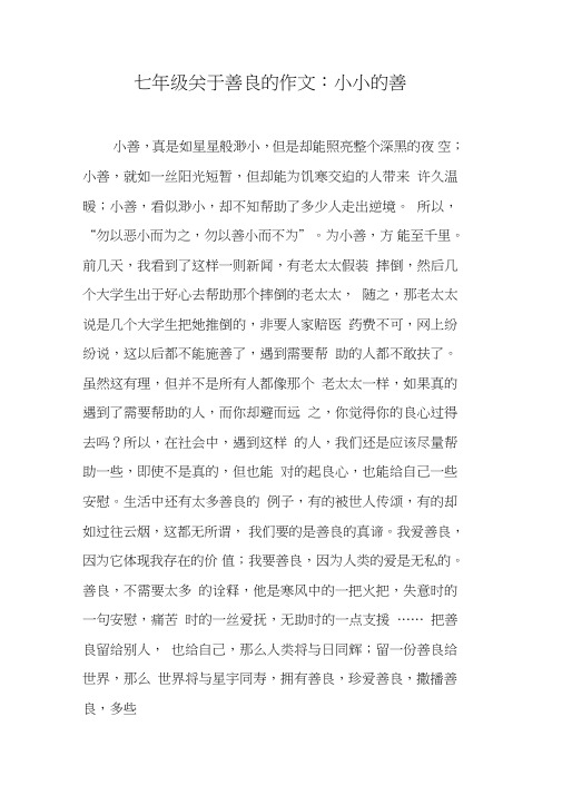 七年级关于善良的作文：小小的善