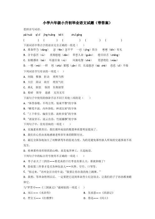 小学六年级小升初毕业语文试题(带答案)