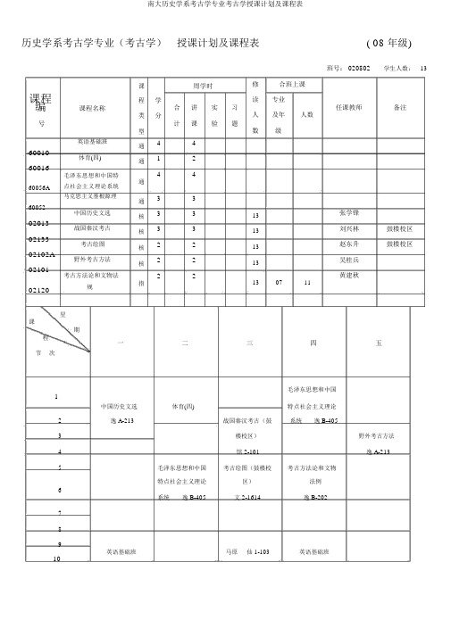 南大历史学系考古学专业考古学授课计划及课程表