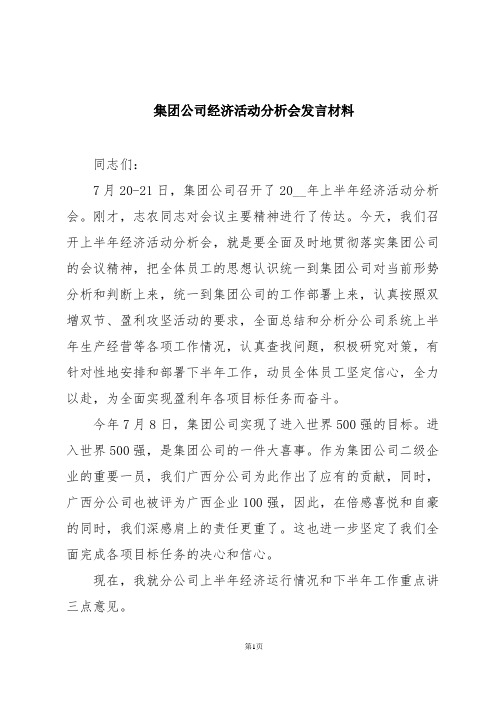 集团公司经济活动分析会发言材料