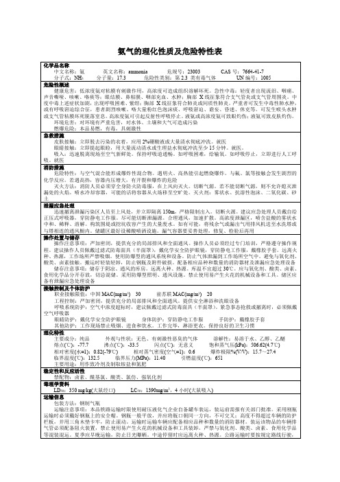 氨气的理化性质及危险特性表