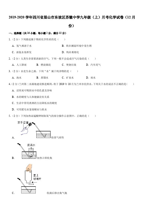 2019-2020学年四川省眉山市东坡区苏辙中学九年级(上)月考化学试卷(12月份)