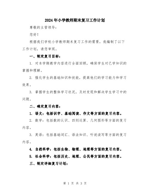 2024年小学教师期末复习工作计划