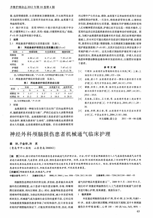 神经外科颅脑损伤患者机械通气临床护理