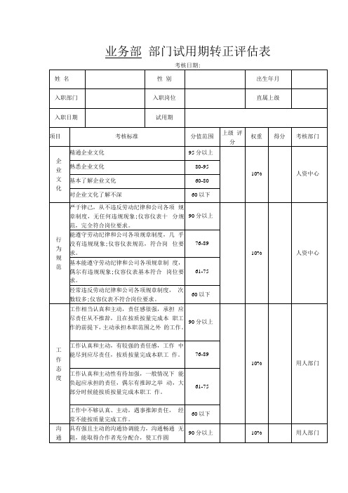 试用期转正评估表