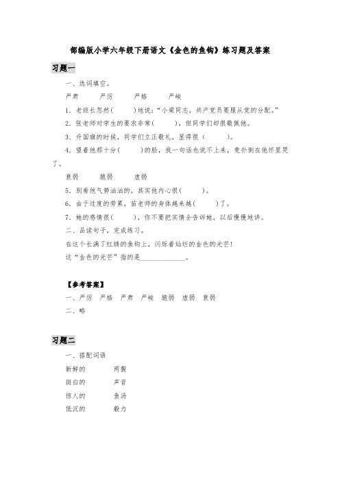 部编版小学六年级下册语文《金色的鱼钩》练习题及答案