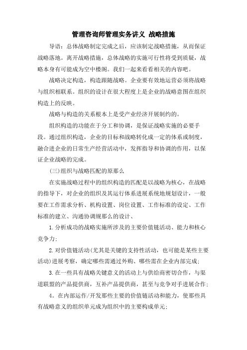 管理咨询师管理实务讲义 战略措施