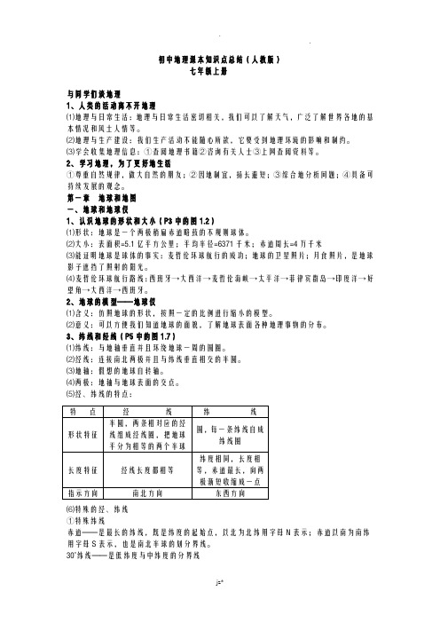 初中地理课本知识点总结(人教版)