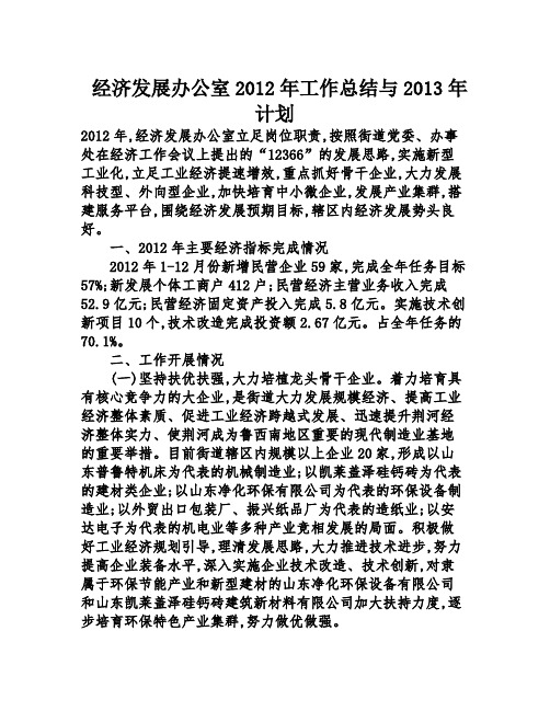 经济发展办公室2012年工作总结与2013年计划