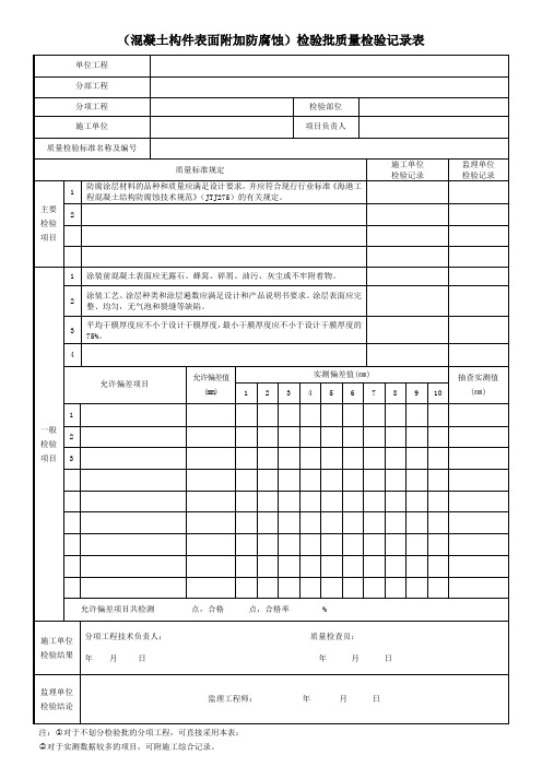 (混凝土构件表面附加防腐蚀)检验批质量检验记录表