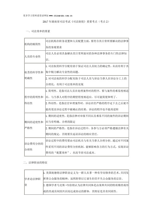 2017年湖南省司法考试《司法制度》重要考点(考点2)