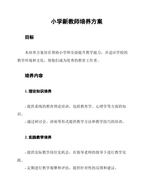 小学新教师培养方案