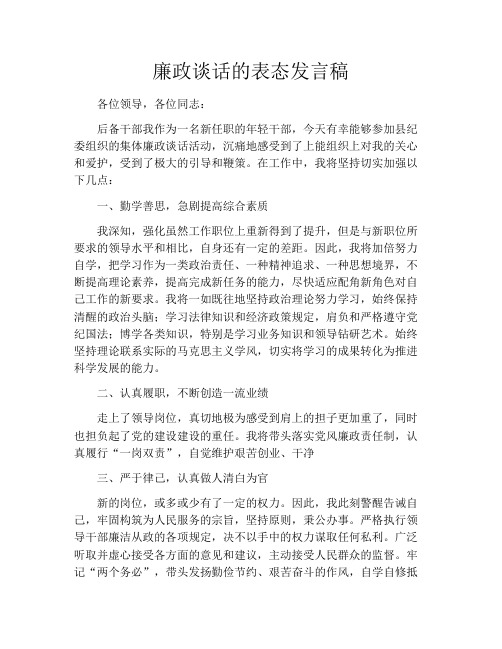 廉政谈话的表态发言稿