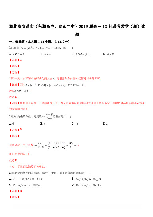湖北省宜昌市(宜都二中、东湖高中)2019届高三12月联考数学(理)试题(解析版)
